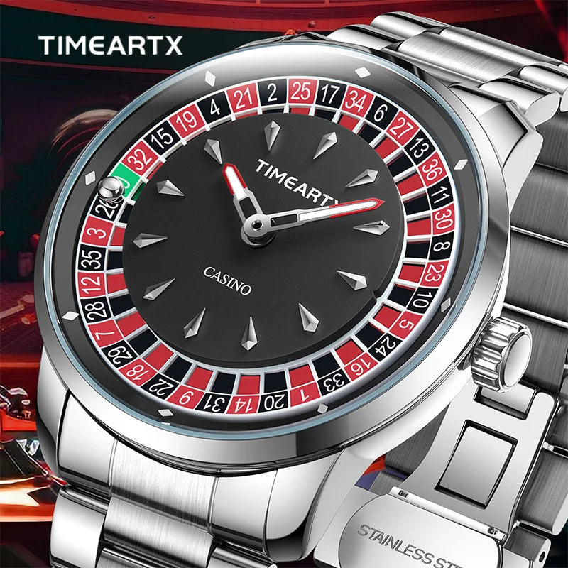 TIMEARTX Brand New Luxury Quartz Watches Man European Roulette Poker Game Wristwatch