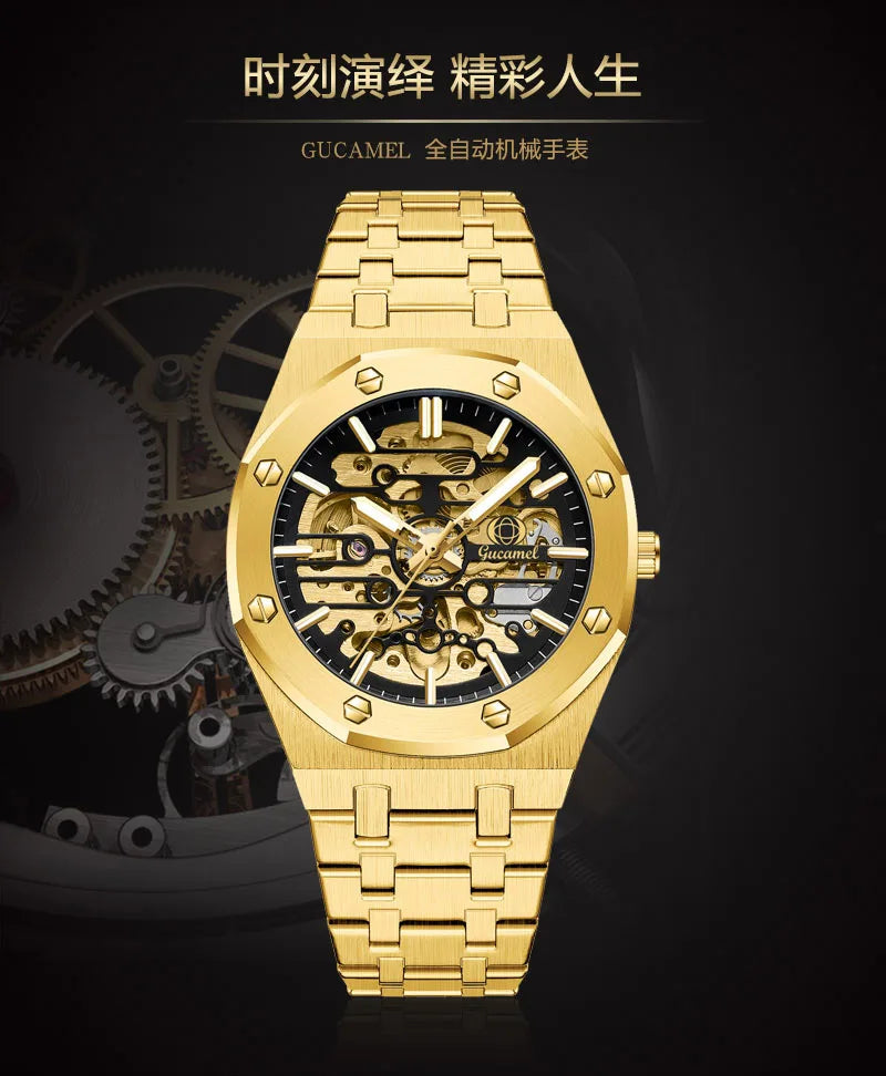 Luxury Men’s Automatic Mechanical Watch, Skeleton Design Self-Winding Wristwatch, Hot-Selling Export Business Watch