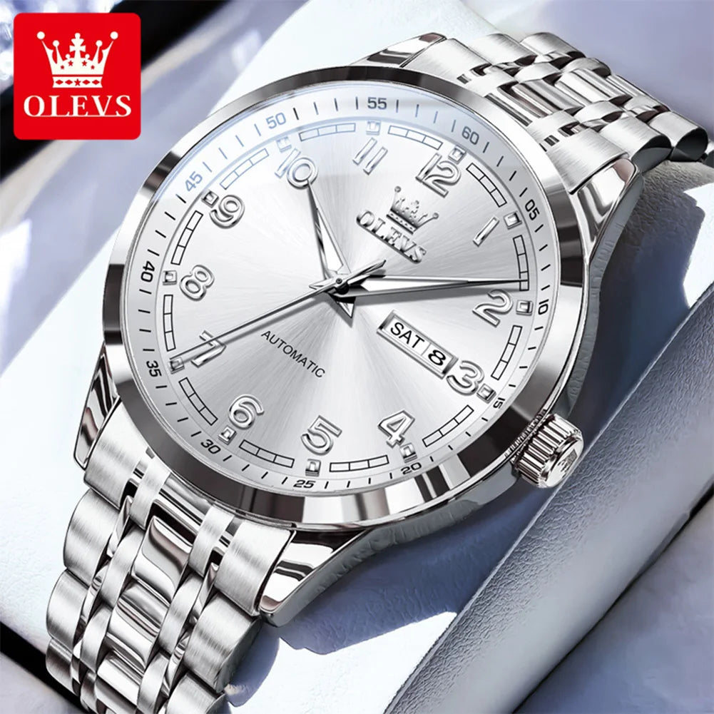 OLEVS Luxury Watch For Men automatic mechanical Wristwatches Classic Men Watch Waterproof Gray Dial Luxury Brand Date Week 7077