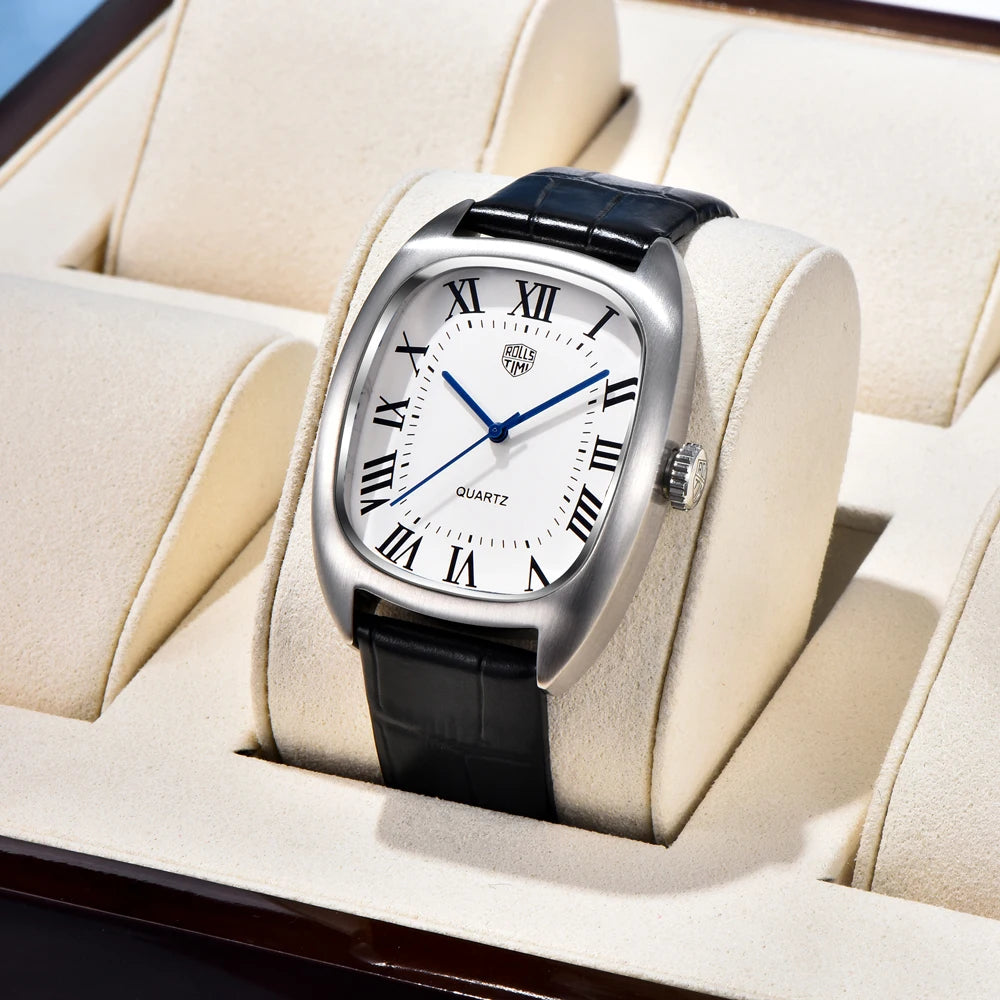 RollsTime 2026 New Mens Watches Top Brand Luxury Man Quartz Watch For Men Waterproof Sports VH31 Wristwatches Leather Clock Gift